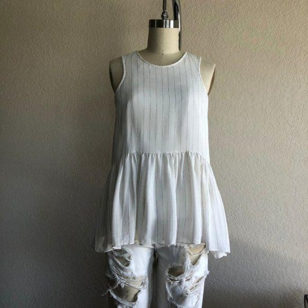 Tibi Pinstriped Sleeveless Peplum Tank Blouse Empi